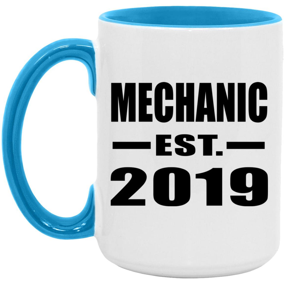 Mechanic Established EST. 2019 - 15oz Accent Mug Blue