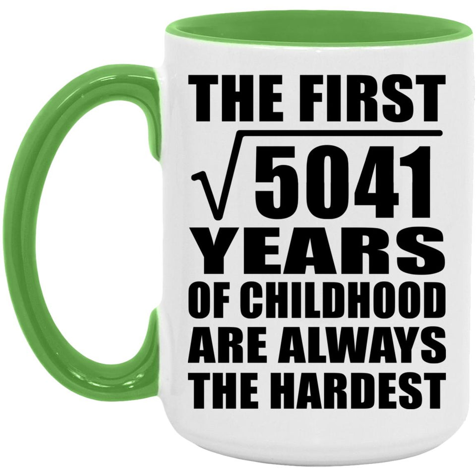 71st Birthday Square Root of 5041 Years of Childhood - 15oz Accent Mug Green