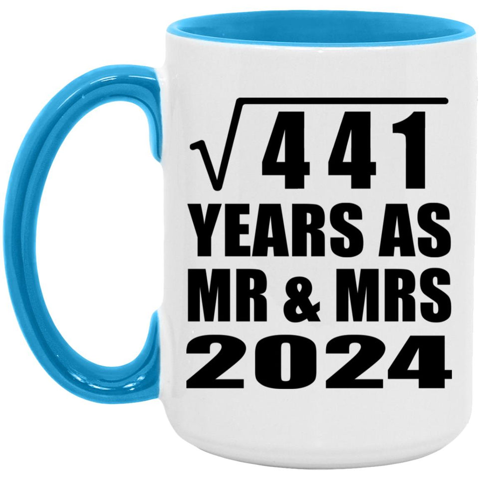 21st Anniversary Square Root of 441 Years As Mr & Mrs 2024 - 15oz Accent Mug Blue