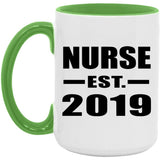 Nurse Established EST. 2019 - 15oz Accent Mug Green