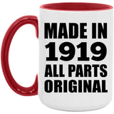 105th Birthday Made in 1919 All Parts Original - 15oz Accent Mug Red