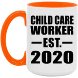 Child Care Worker Established EST. 2020 - 15oz Accent Mug Orange