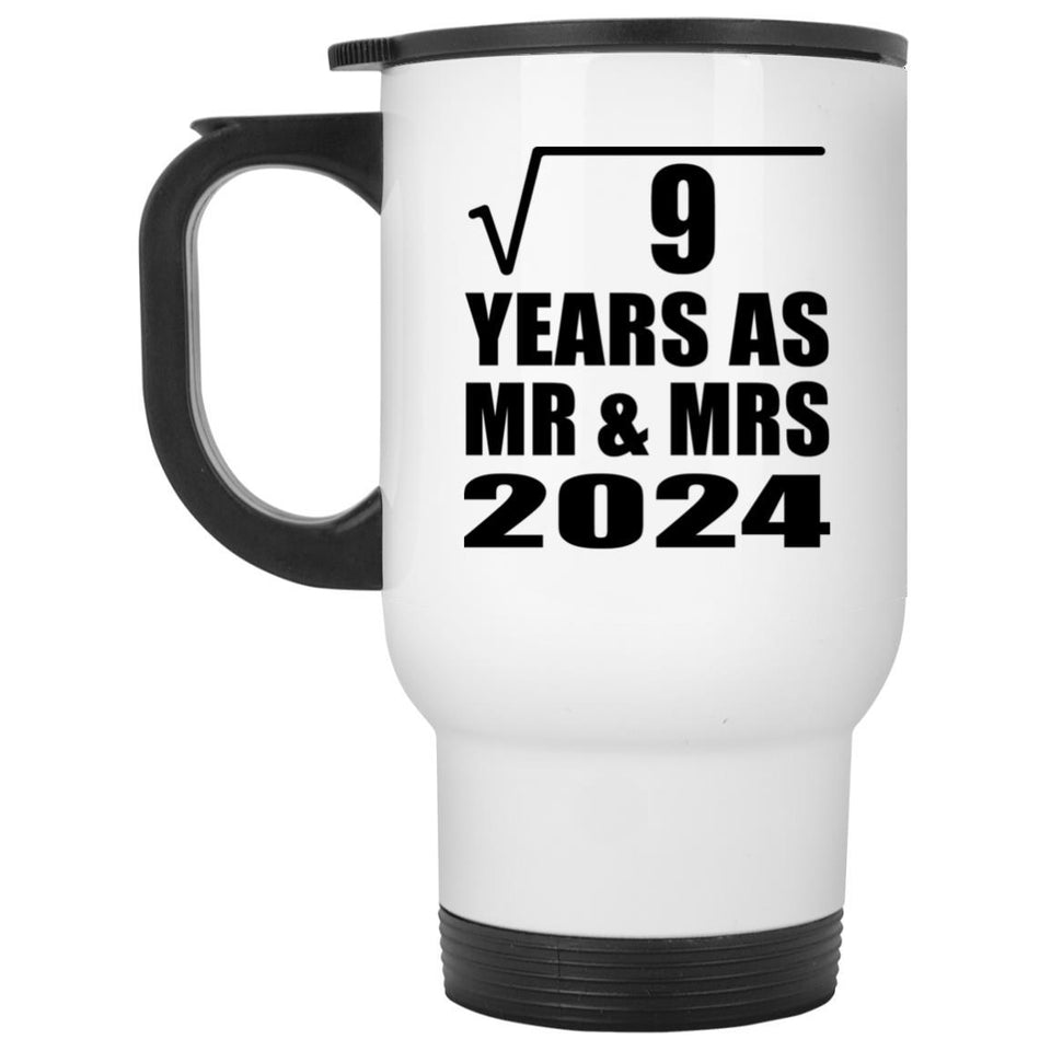 3rd Anniversary Square Root of 9 Years As Mr & Mrs 2024 - White Travel Mug