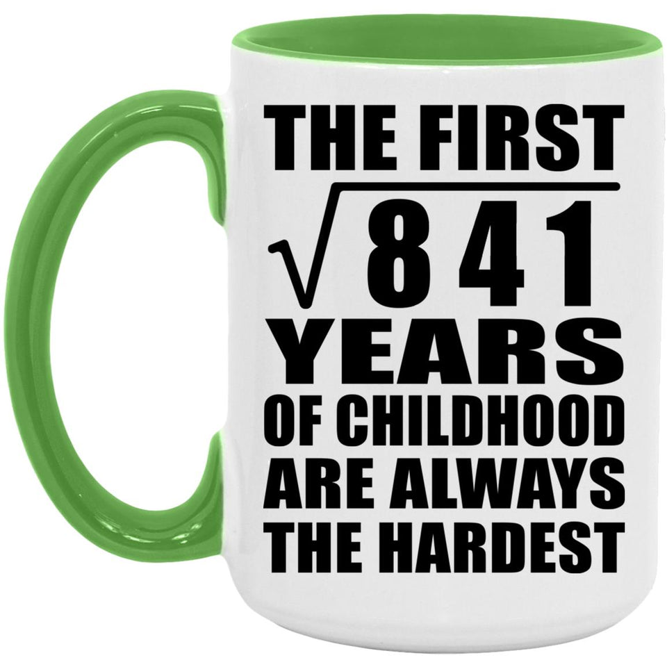 29th Birthday Square Root of 841 Years of Childhood - 15oz Accent Mug Green