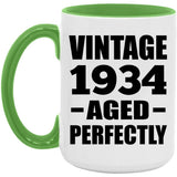 90th Birthday Vintage 1934 Aged Perfectly - 15oz Accent Mug Green