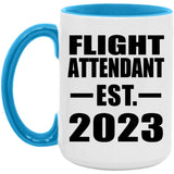 Flight Attendant Established EST. 2023 - 15oz Accent Mug Blue