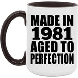 43rd Birthday Made In 1981 Aged to Perfection - 15oz Accent Mug Black