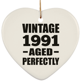 33rd Birthday Vintage 1991 Aged Perfectly - Heart Ornament