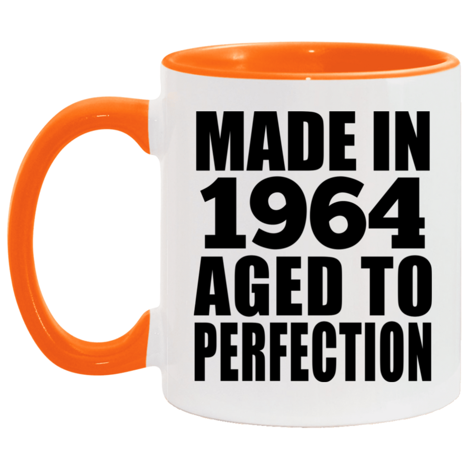 60th Birthday Made In 1964 Aged to Perfection - 11oz Accent Mug Orange