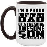 Proud Dairy Farmer Dad Of Awesome Son - 15oz Accent Mug Black