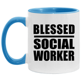 Blessed Social Worker - 11oz Accent Mug Blue