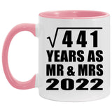 21st Anniversary Square Root of 441 Years As Mr & Mrs 2022 - 11oz Accent Mug Pink