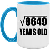 93rd Birthday Square Root of 8649 Years Old - 15oz Accent Mug Blue