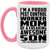 Proud Pest Control Worker Mom Of Awesome Son - 15oz Accent Mug Pink