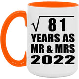9th Anniversary Square Root of 81 Years As Mr & Mrs 2022 - 15oz Accent Mug Orange