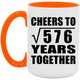 24th Anniversary Cheers To Square Root of 576 Years Together - 15oz Accent Mug Orange