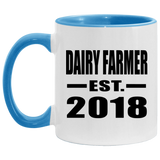 Dairy Farmer Established EST. 2018 - 11oz Accent Mug Blue