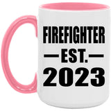 Firefighter Established EST. 2023 - 15oz Accent Mug Pink