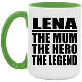 Lena The Mum The Hero The Legend - 15oz Accent Mug Green