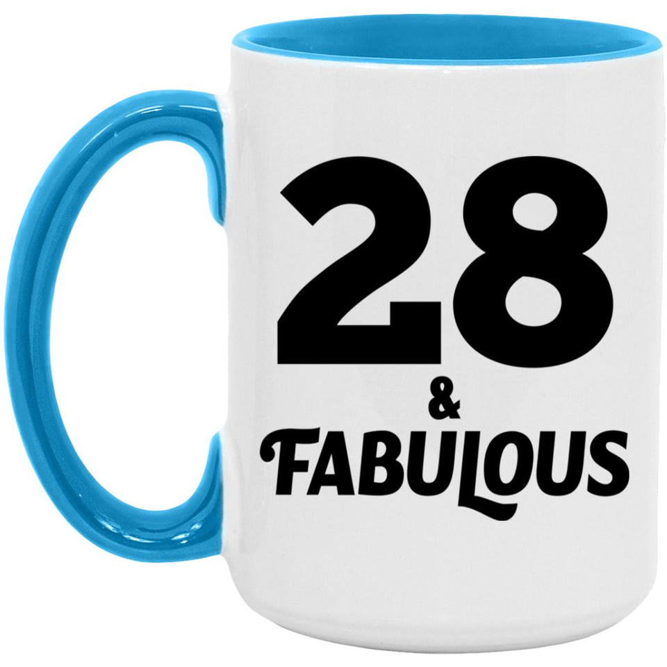 28th Birthday 28 & Fabulous - 15oz Accent Mug Blue