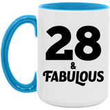28th Birthday 28 & Fabulous - 15oz Accent Mug Blue