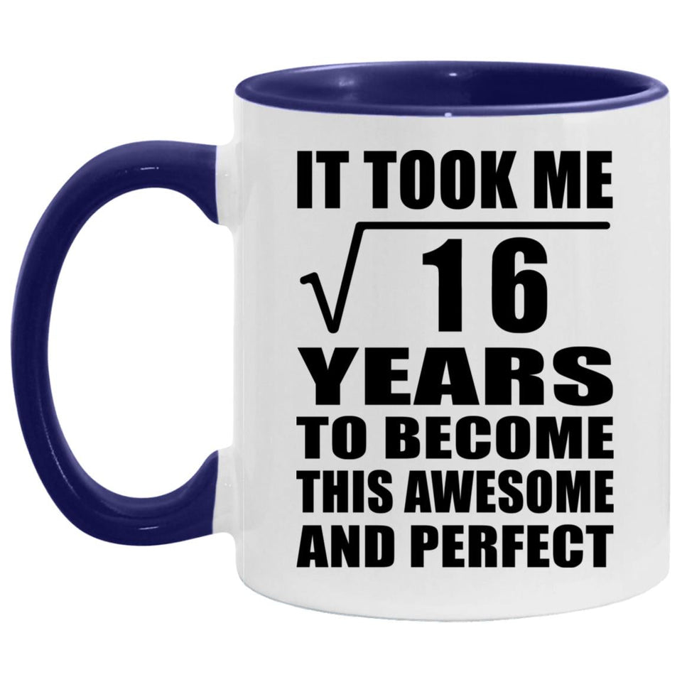 4th Birthday Took Square Root of 16 Years To Awesome - 11oz Accent Mug Purple