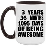 3rd Birthday 3 Years 36 Months 1095 Days Of Awesome - 15oz Accent Mug Black