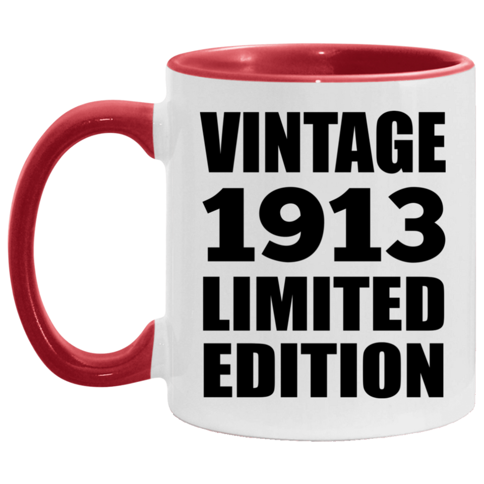 111th Birthday Vintage 1913 Limited Edition - 11oz Accent Mug Red