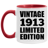 111th Birthday Vintage 1913 Limited Edition - 11oz Accent Mug Red