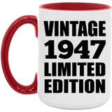 77th Birthday Vintage 1947 Limited Edition - 15oz Accent Mug Red