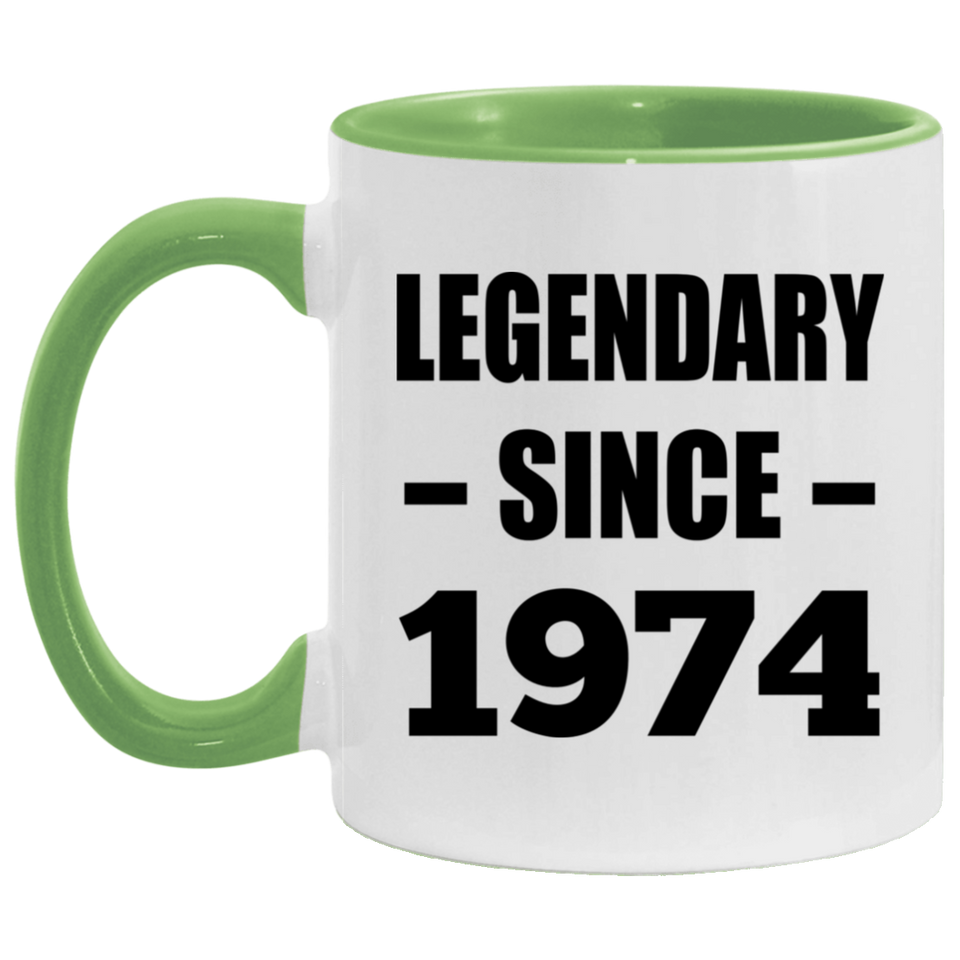 50th Birthday Legendary Since 1974 - 11oz Accent Mug Green