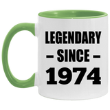 50th Birthday Legendary Since 1974 - 11oz Accent Mug Green