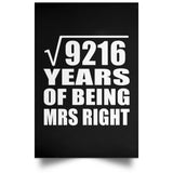 96th Anniversary Square Root of 9216 Years of Being Mrs Right - Poster Portrait