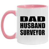 Dad Husband Surveyor - 11oz Accent Mug Pink