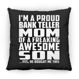Proud Bank Teller Mom Of Awesome Son - Throw Pillow Black