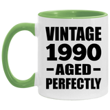 34th Birthday Vintage 1990 Aged Perfectly - 11oz Accent Mug Green