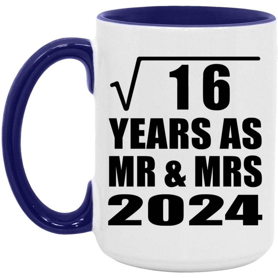 4th Anniversary Square Root of 16 Years As Mr & Mrs 2024 - 15oz Accent Mug Purple