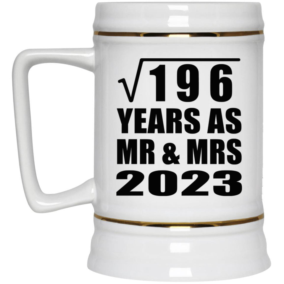 14th Anniversary Square Root of 196 Years As Mr & Mrs 2023 - Beer Stein