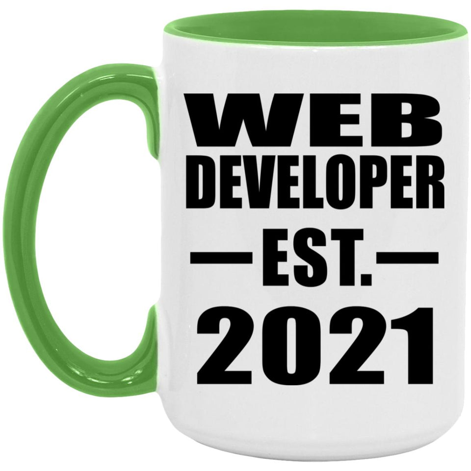 Web Developer Established EST. 2021 - 15oz Accent Mug Green