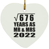 26th Anniversary Square Root of 676 Years As Mr & Mrs 2022 - Heart Ornament