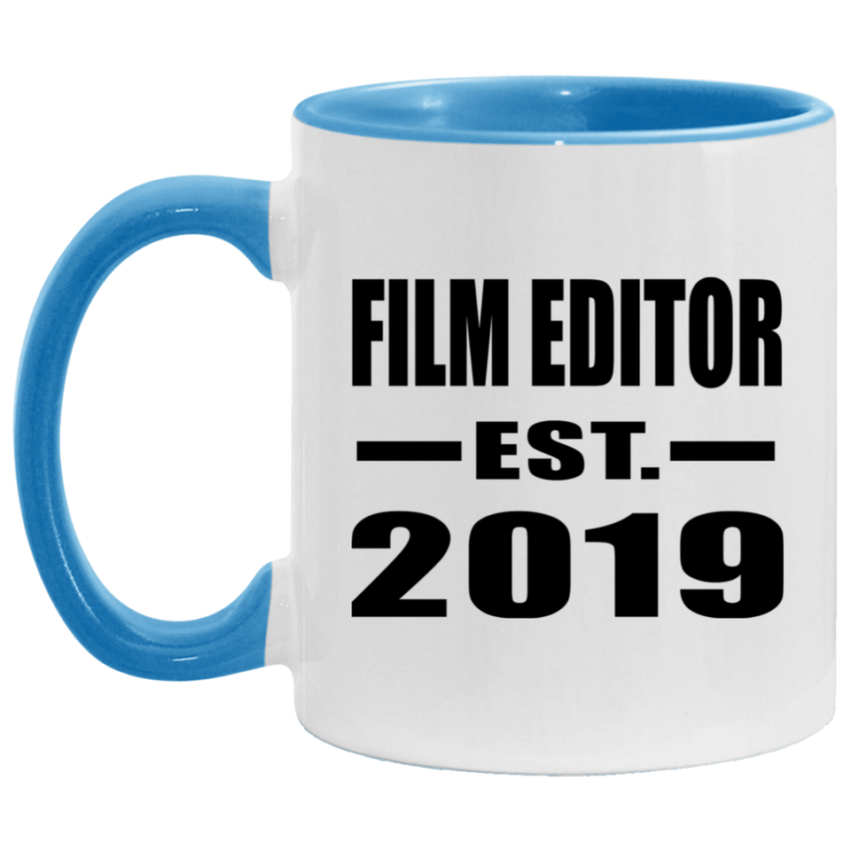 Film Editor Established EST. 2019 - 11oz Accent Mug Blue