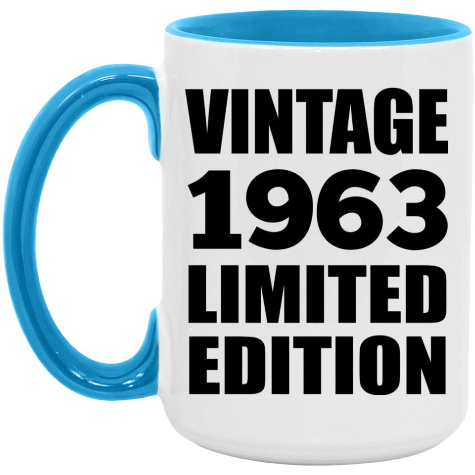 61st Birthday Vintage 1963 Limited Edition - 15oz Accent Mug Blue