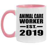 Animal Care Worker Established EST. 2019 - 11oz Accent Mug Pink