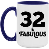 32nd Birthday 32 & Fabulous - 15oz Accent Mug Purple