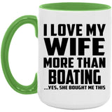 I Love My Wife More Than Boating - 15oz Accent Mug Green