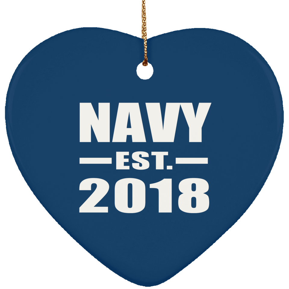 Navy Established EST. 2018 - Heart Ornament