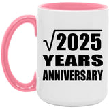 45th Anniversary Square Root of 2025 Years Anniversary - 15oz Accent Mug Pink