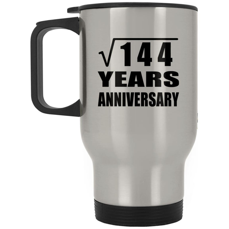 12th Anniversary Square Root of 144 Years Anniversary - Silver Travel Mug