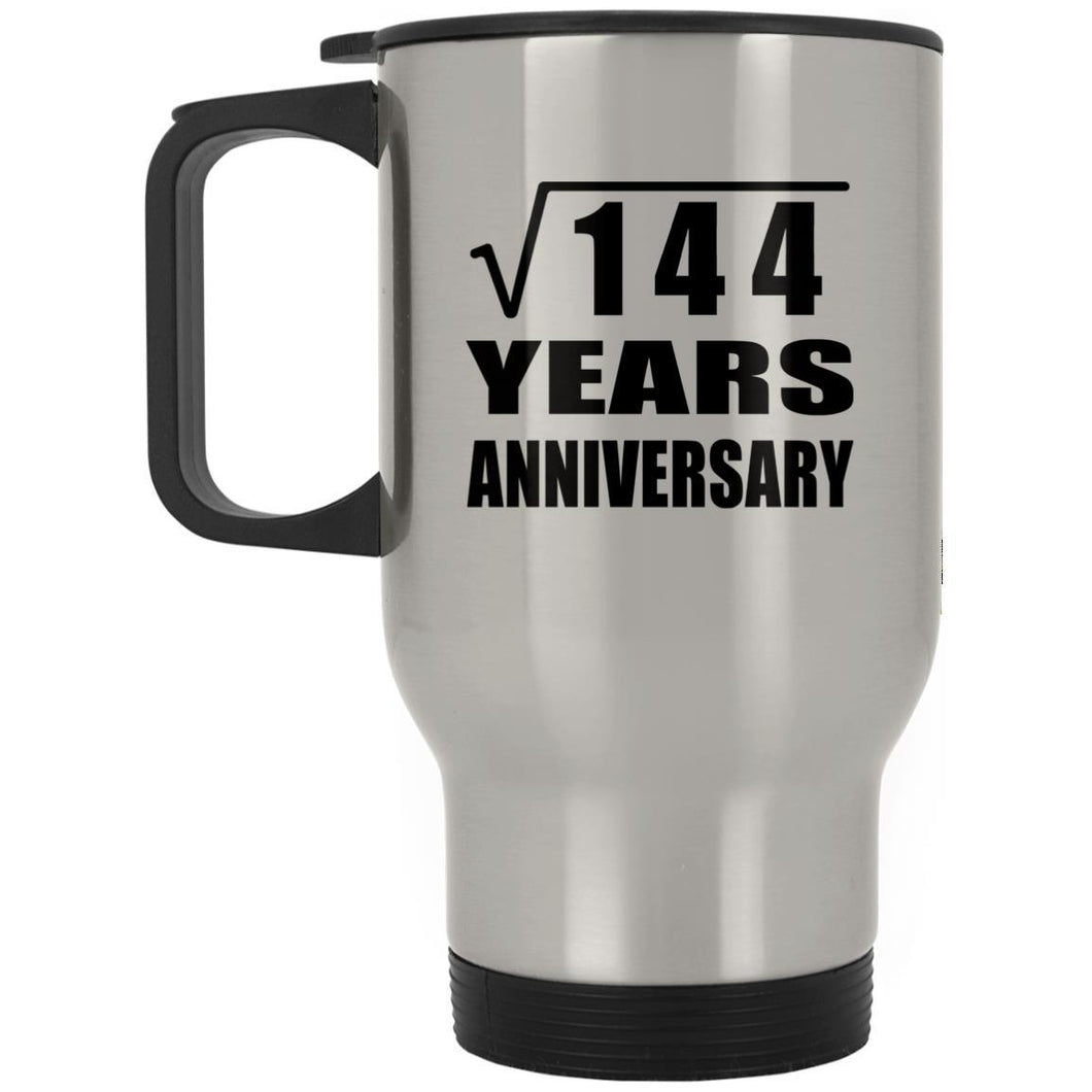 12th Anniversary Square Root of 144 Years Anniversary - Silver Travel Mug