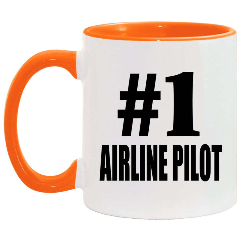 Number One #1 Airline Pilot - 11oz Accent Mug Orange